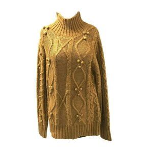 Cable Knit Pom Pom Mock Neck Sweater Size Large NWT